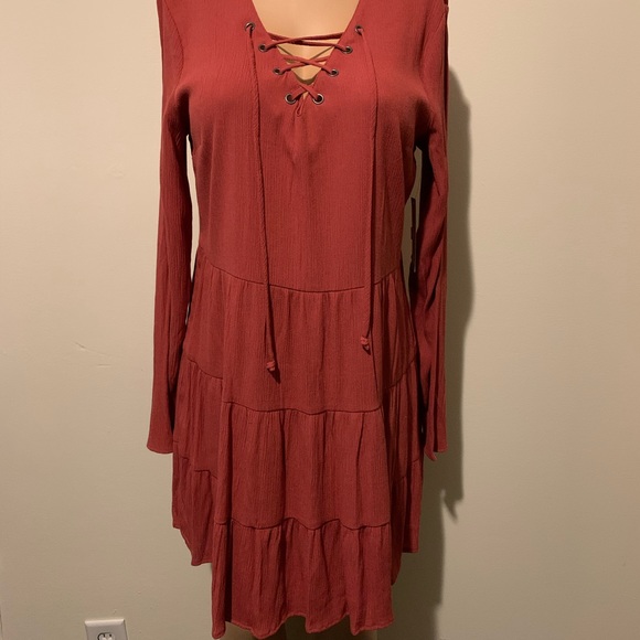 Junior lace up tier dress size XS color rusty bric - Picture 3 of 11